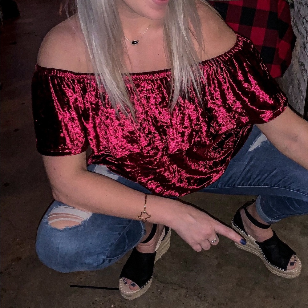 Off the shoulder velvet top